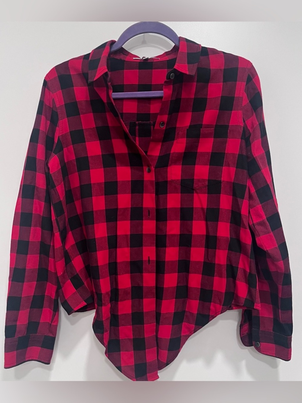 Madewell Red‎ & Black Buffalo Plaid Button-Up Shirt Size Medium Tie Front Cute